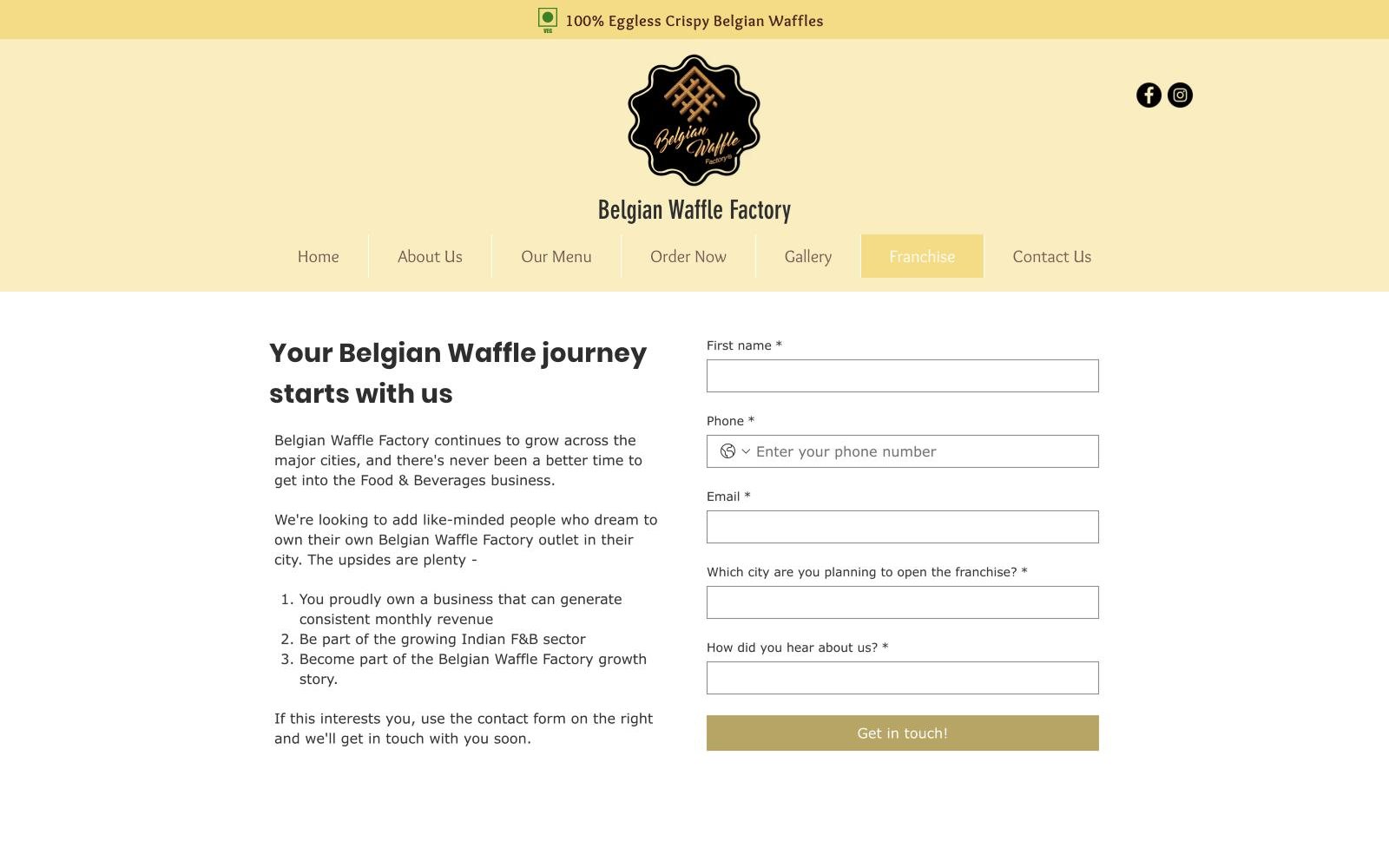 Belgian Waffle Factory website